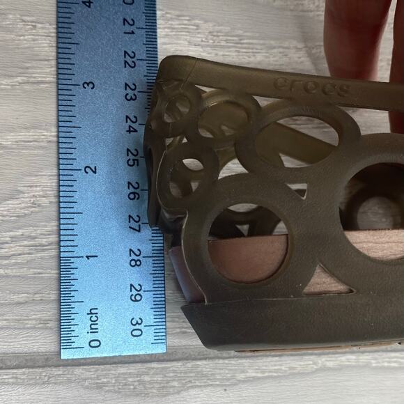 Crocs Women's Tan Smoked Jelly Rubber Peep Toe Adrina Flats Size 8 - Picture 6 of 10